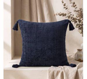Set 2 Fundas de Cojín Chenille con Borlas Azul 45x45 cm Colección Capri Lampedusa