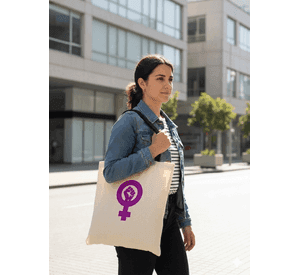 Tote Bag Asas Negras 8M Feminista Estampado 38x42 Cm Algodón