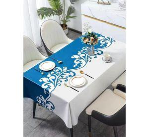 Mantel Rectangular Antimanchas 140 x 220 cm - Blanco Azules Hojas