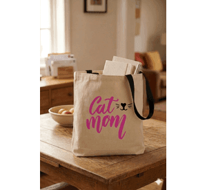 Tote Bag Asas Negras Cat Mom Estampado 38x42 Cm Algodón Cat Lover