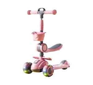 Scooter infantil 3 en 1 plegable con asiento rosa