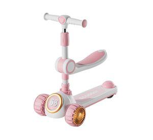Scooter infantil 3 en 1 plegable con asiento y música rosa