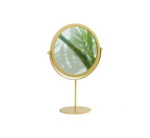 Espejo Tocador Dorado Redondo Pedestal Maquillaje Escritorio