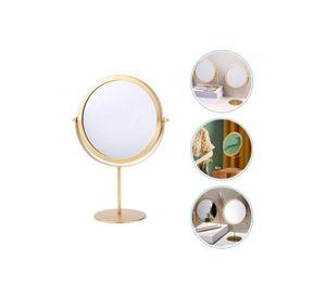 Espejo Tocador Dorado Redondo Pedestal Maquillaje Escritorio