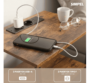 Velador Moderno Puerto Usb Tomacorrientes Simpel Mesa Noche Mate