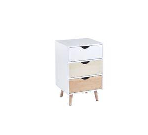 Velador 3 cajones Blanco y Madera | Mesa de Noche Moderna 3 niveles Eames