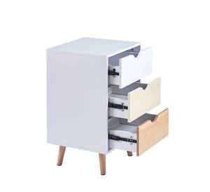 Velador 3 cajones Blanco y Madera | Mesa de Noche Moderna 3 niveles Eames