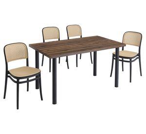 Juego comedor 4 sillas Alma café 76x140x80 cm