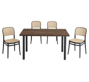 Juego comedor 4 sillas Alma café 76x140x80 cm