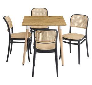Juego comedor 4 sillas Praga café 76x160x80 cm