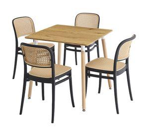Juego comedor 4 sillas Praga café 76x160x80 cm