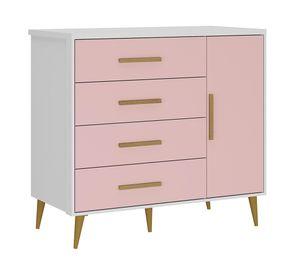 Cómoda Kids rosado-blanco 1 Puerta 4 cajones