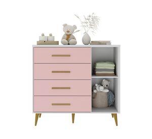 Cómoda Kids rosado-blanco 1 Puerta 4 cajones