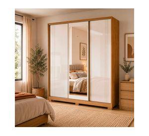 Clóset 3 puertas espejo Dallas freijo/off white 195x52x222 cm
