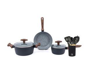 Batería Cocina Oregon 5pzs + Set 12 Utensilios Negro