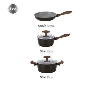 Batería Cocina Oregon 5pzs + Set 12 Utensilios Negro