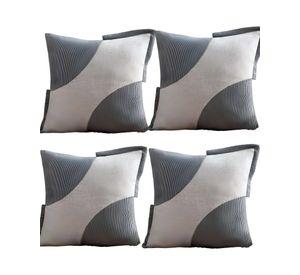 PACK DE 4 FUNDAS DE COJINES DISEÑO TELA PANA EMPALMADO 45CM X 45 CM GRIS CLARO