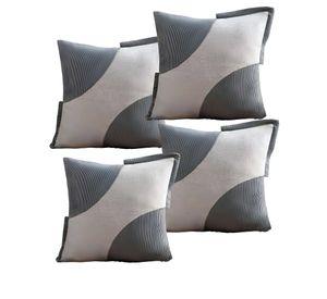PACK DE 4 FUNDAS DE COJINES DISEÑO TELA PANA EMPALMADO 45CM X 45 CM GRIS CLARO