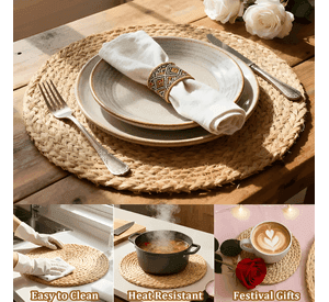 Set 12 individuales mantel fibra natural 35cm+11cm pack12