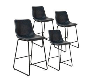 Pack 4 Sillas Piso Bar Taburetes Cocina Respaldo Metal Cuero Altas Burgos Negros