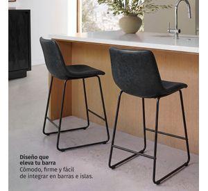 Pack 4 Sillas Piso Bar Taburetes Cocina Respaldo Metal Cuero Altas Burgos Negros