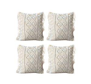 PACK DE 4 FUNDAS DE COJIN ESTILO BOHEMIO 45X45 CM BLANCO 01