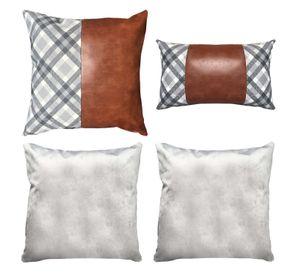 PACK 4 FUNDAS COJIN DECORATIVO ECOCUERO GRIS CAFE 50X50