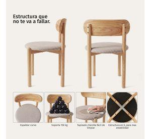 Pack 2 Sillas Para Comedor Cocina Madera Tapizada Moderna Respaldo Porto Greige