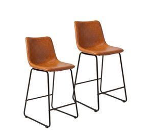 Pack 2 Sillas Piso Bar Taburetes Cocina Respaldo Metal Cuero Altas Burgos Caramelo
