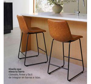 Pack 2 Sillas Piso Bar Taburetes Cocina Respaldo Metal Cuero Altas Burgos Caramelo