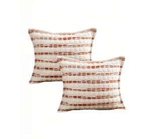 PACK DE 2 FUNDAS DE COJIN 45CMX45CM A RAYAS BEIGE CON BURDEO