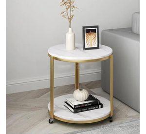 Mesa Lateral Mármol Dorado Con Ruedas