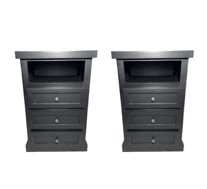 SET VELADORES DORMITORIO LIBRERO FERRARA 3 CAJONES NEGRO RUSTICO