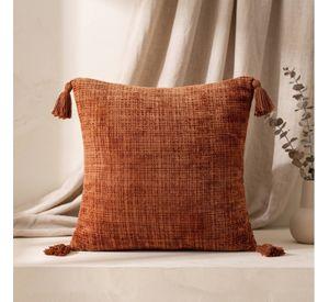 Set 2 Fundas de Cojín Chenille con Borlas Terracota 45x45 cm Colección Capri Ischia