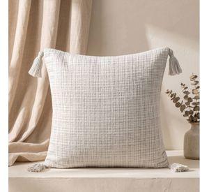 Set 2 Fundas de Cojín Chenille con Borlas Blanco 45x45 cm Colección Capri Elba