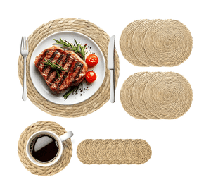 Set 12 individuales mantel fibra natural 35cm+11cm pack12