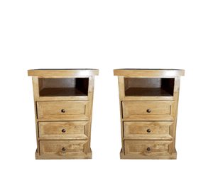 SET VELADORES DORMITORIO LIBRERO FERRARA 3 CAJONES MADERA BARNIZ
