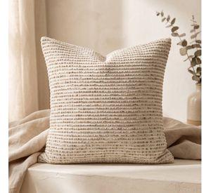 Set 2 Fundas de Cojín Tejido Waffle Natural Beige 45x45 cm Colección Portland Paja