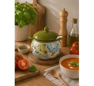 Sopera de Cerámica Floral con Tapa