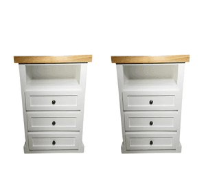 VELADOR DORMITORIO BARI 2 CAJONES BLANCO MADERA RUSTICO