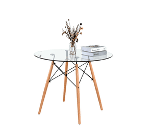 Mesa de Comedor Redonda Eames 80 cm Vidrio Templado 10 mm y Base de Haya Alemana