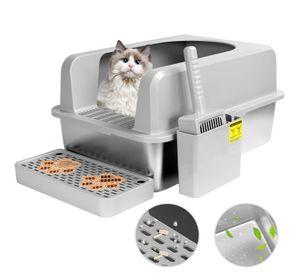 Set Arenero Gatos Michis Bano Sanitario Acero Inoxidable Xxl Gris