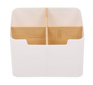 Organizador escritorio 4 espacios alto blanco/bambú