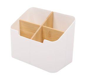 Organizador escritorio 4 espacios alto blanco/bambú