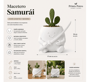 Macetero Decorativo Hogar- Forma Samurái 16 cm Blanco