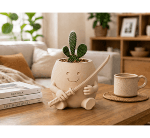 Macetero Decorativo Hogar- Forma Samurái 16 cm Beige