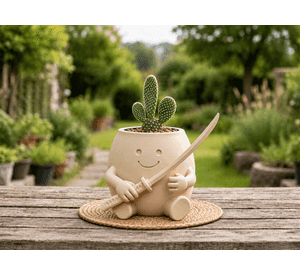 Macetero Decorativo Hogar- Forma Samurái 16 cm Beige