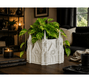 Macetero Decorativo Hogar- Forma Catedral 13 cm Blanco
