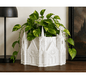 Macetero Decorativo Hogar- Forma Catedral 13 cm Blanco