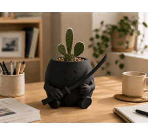 Macetero Decorativo Hogar- Forma Samurái 16 cm Negro